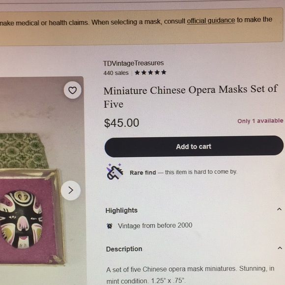 Vintage Chinese miniature opera masks set of 8; - Picture 5 of 5